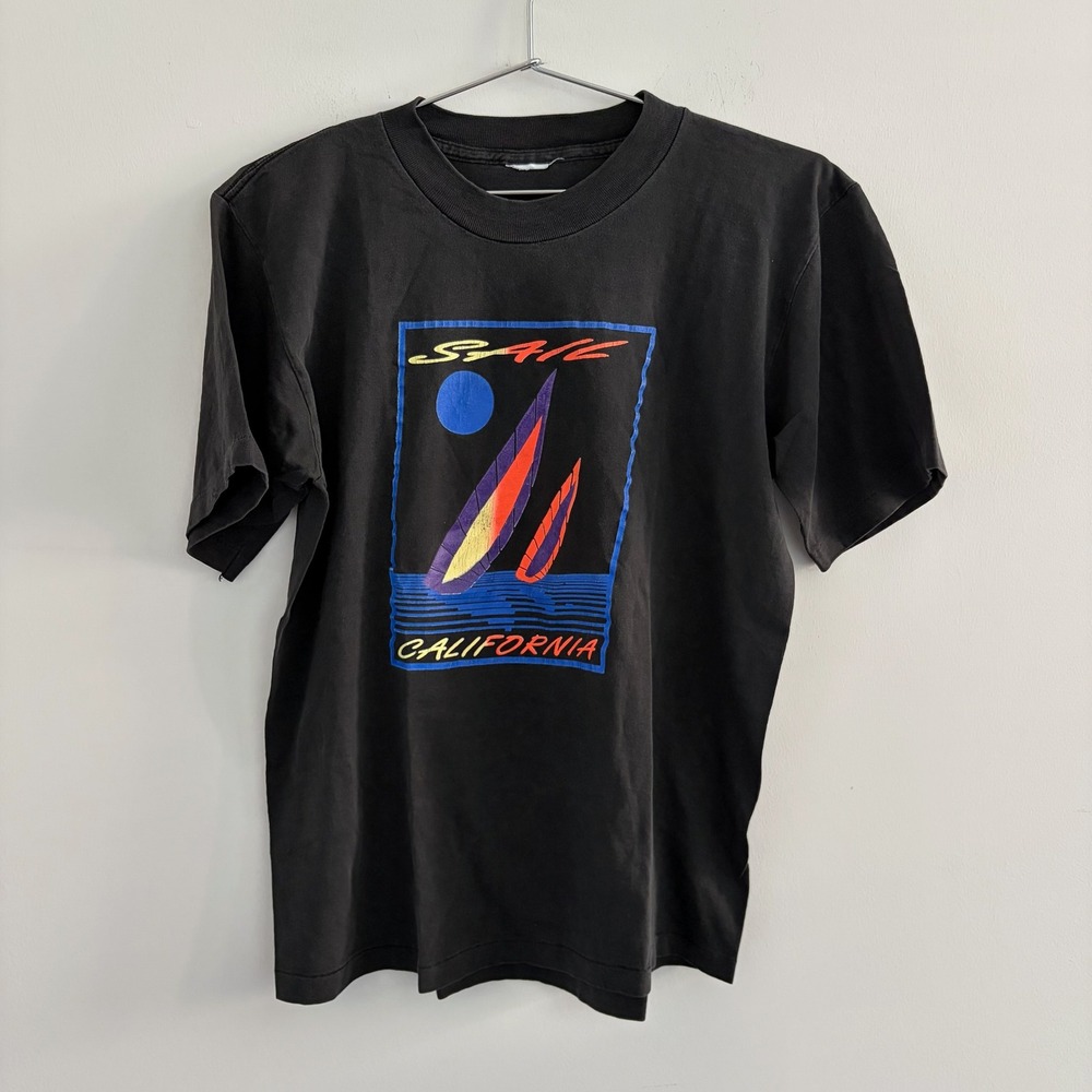 Vintage Sail California Graphic T-Shirt Mens Black Short Sleeve Single Stitch